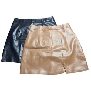 Pink Lily Skirts Diva Moment Vegan Faux Leather Mini  Pair SZ M Black Brown NWOT
